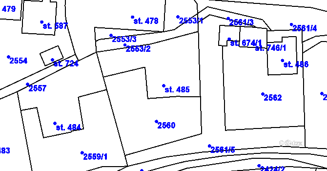 Parcela st. 485 v KÚ Postřekov, Katastrální mapa