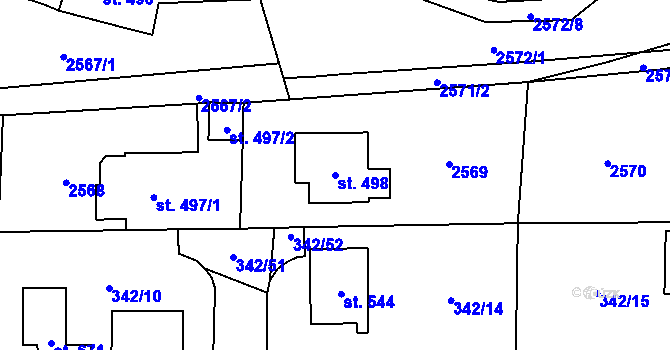 Parcela st. 498 v KÚ Postřekov, Katastrální mapa