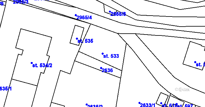 Parcela st. 533 v KÚ Postřekov, Katastrální mapa