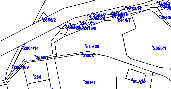 Parcela st. 539 v KÚ Postřekov, Katastrální mapa