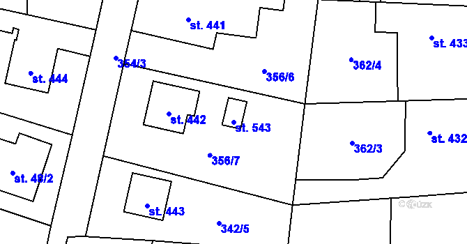Parcela st. 543 v KÚ Postřekov, Katastrální mapa