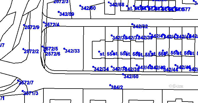 Parcela st. 554 v KÚ Postřekov, Katastrální mapa