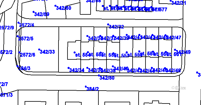 Parcela st. 556 v KÚ Postřekov, Katastrální mapa