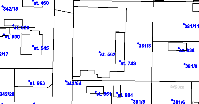 Parcela st. 562 v KÚ Postřekov, Katastrální mapa