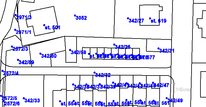 Parcela st. 572 v KÚ Postřekov, Katastrální mapa