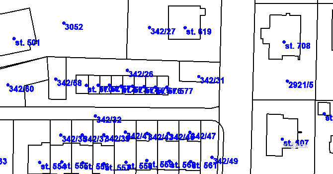 Parcela st. 577 v KÚ Postřekov, Katastrální mapa