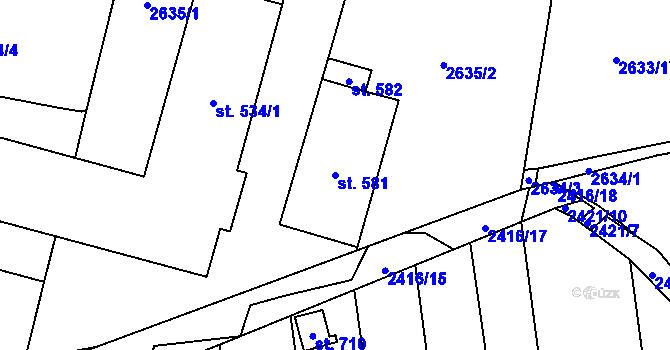 Parcela st. 581 v KÚ Postřekov, Katastrální mapa