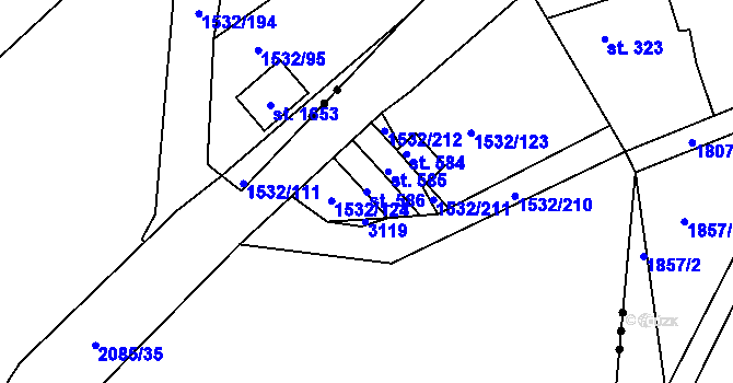 Parcela st. 586 v KÚ Postřekov, Katastrální mapa