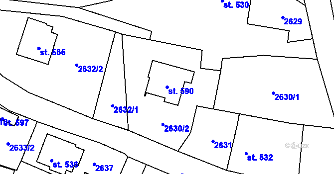 Parcela st. 590 v KÚ Postřekov, Katastrální mapa