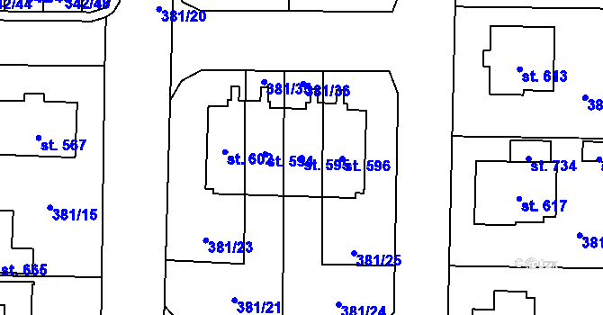 Parcela st. 595 v KÚ Postřekov, Katastrální mapa