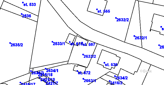 Parcela st. 597 v KÚ Postřekov, Katastrální mapa