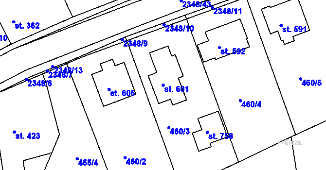 Parcela st. 601 v KÚ Postřekov, Katastrální mapa
