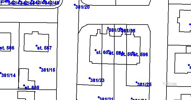 Parcela st. 602 v KÚ Postřekov, Katastrální mapa