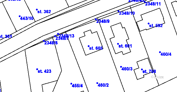 Parcela st. 605 v KÚ Postřekov, Katastrální mapa