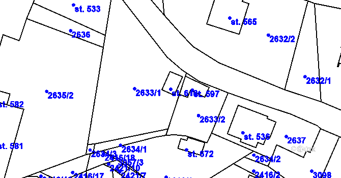 Parcela st. 610 v KÚ Postřekov, Katastrální mapa