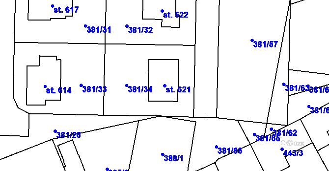 Parcela st. 621 v KÚ Postřekov, Katastrální mapa