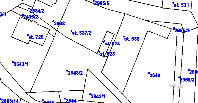 Parcela st. 625 v KÚ Postřekov, Katastrální mapa