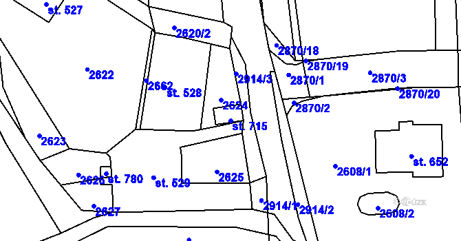Parcela st. 715 v KÚ Postřekov, Katastrální mapa