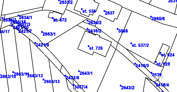 Parcela st. 726 v KÚ Postřekov, Katastrální mapa