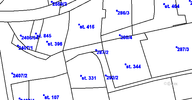 Parcela st. 287/2 v KÚ Postřekov, Katastrální mapa