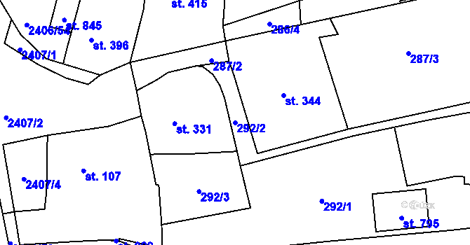 Parcela st. 292/2 v KÚ Postřekov, Katastrální mapa
