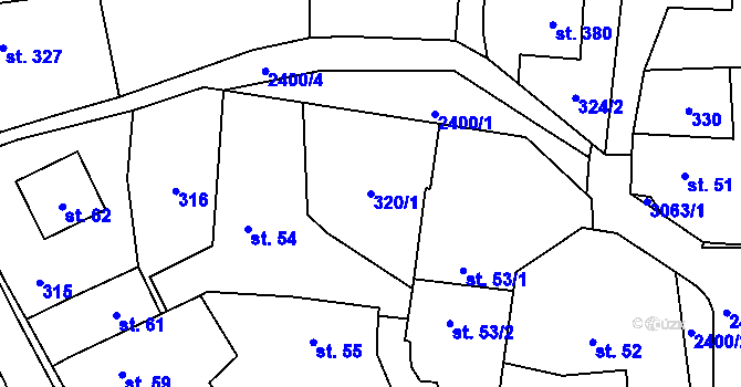 Parcela st. 320/1 v KÚ Postřekov, Katastrální mapa