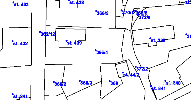 Parcela st. 366/4 v KÚ Postřekov, Katastrální mapa