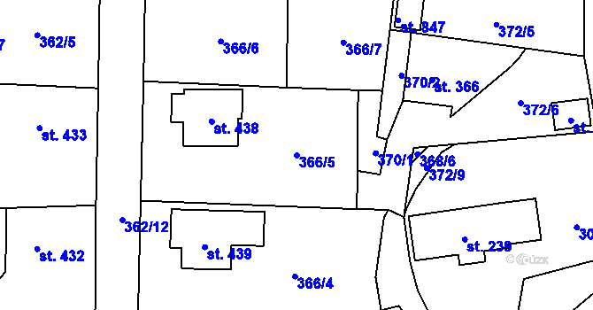 Parcela st. 366/5 v KÚ Postřekov, Katastrální mapa