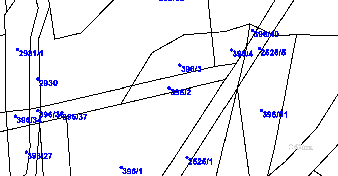 Parcela st. 396/2 v KÚ Postřekov, Katastrální mapa