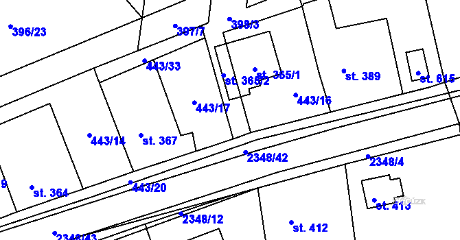 Parcela st. 443/15 v KÚ Postřekov, Katastrální mapa