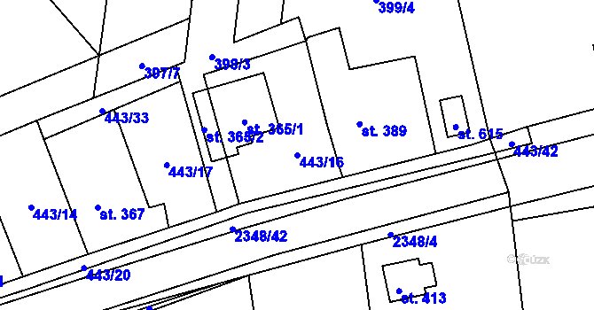 Parcela st. 443/16 v KÚ Postřekov, Katastrální mapa