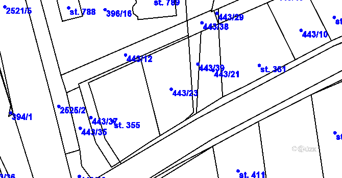 Parcela st. 443/23 v KÚ Postřekov, Katastrální mapa