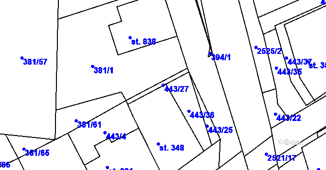 Parcela st. 443/27 v KÚ Postřekov, Katastrální mapa