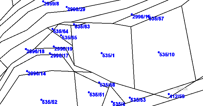 Parcela st. 535/1 v KÚ Postřekov, Katastrální mapa
