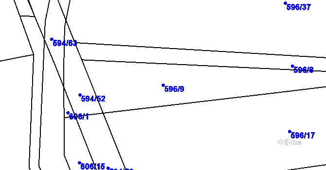 Parcela st. 596/9 v KÚ Postřekov, Katastrální mapa