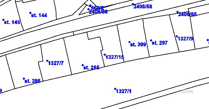 Parcela st. 1327/15 v KÚ Postřekov, Katastrální mapa