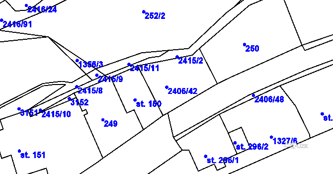 Parcela st. 2406/42 v KÚ Postřekov, Katastrální mapa