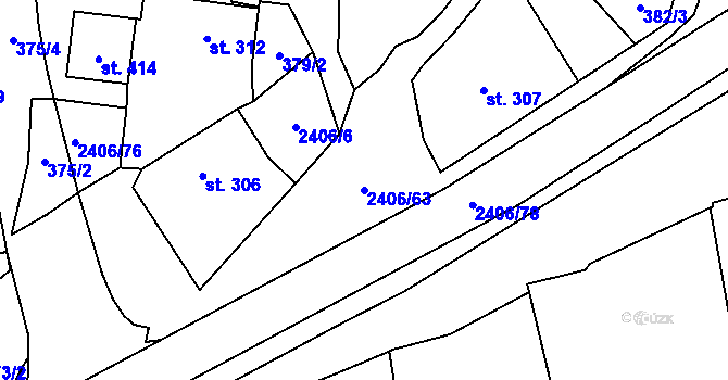Parcela st. 2406/63 v KÚ Postřekov, Katastrální mapa