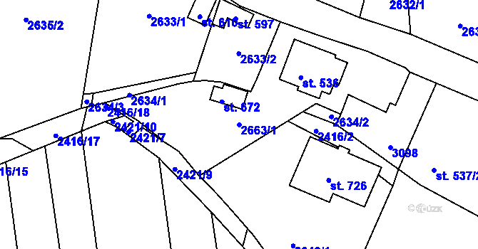 Parcela st. 2663/1 v KÚ Postřekov, Katastrální mapa