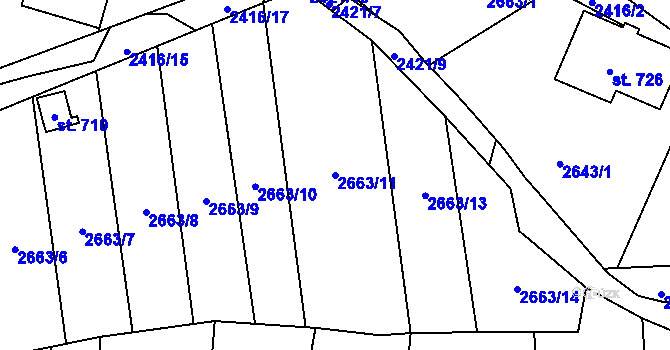 Parcela st. 2663/11 v KÚ Postřekov, Katastrální mapa