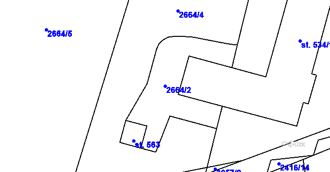 Parcela st. 2664/2 v KÚ Postřekov, Katastrální mapa