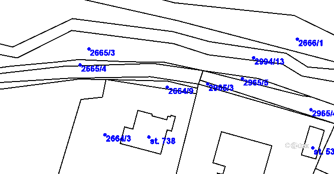 Parcela st. 2664/9 v KÚ Postřekov, Katastrální mapa