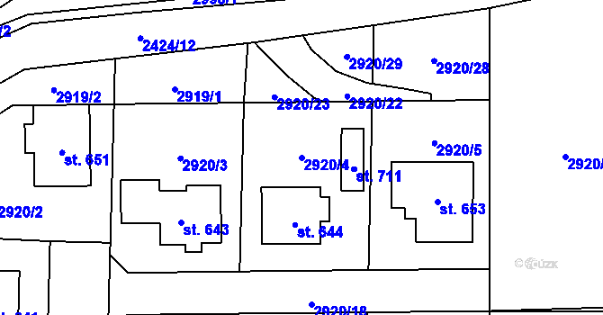 Parcela st. 2920/4 v KÚ Postřekov, Katastrální mapa