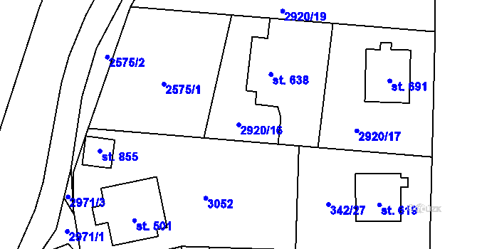 Parcela st. 2920/16 v KÚ Postřekov, Katastrální mapa