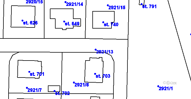 Parcela st. 2921/13 v KÚ Postřekov, Katastrální mapa