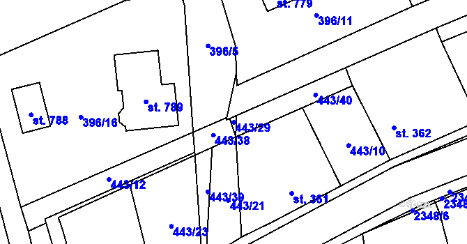 Parcela st. 443/29 v KÚ Postřekov, Katastrální mapa
