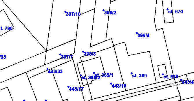 Parcela st. 443/34 v KÚ Postřekov, Katastrální mapa