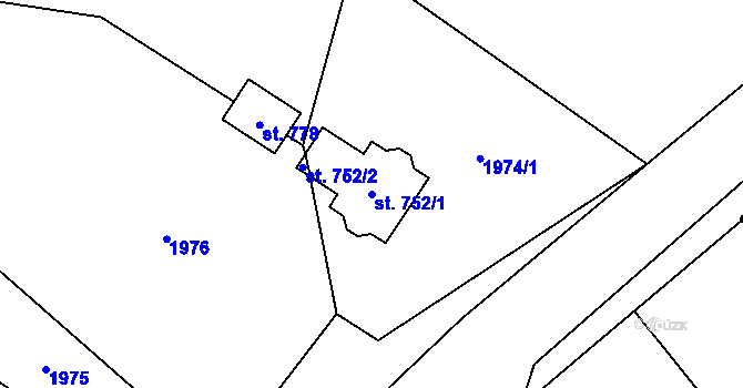 Parcela st. 752/1 v KÚ Postřekov, Katastrální mapa