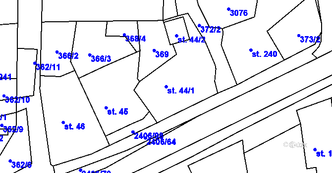 Parcela st. 44/1 v KÚ Postřekov, Katastrální mapa