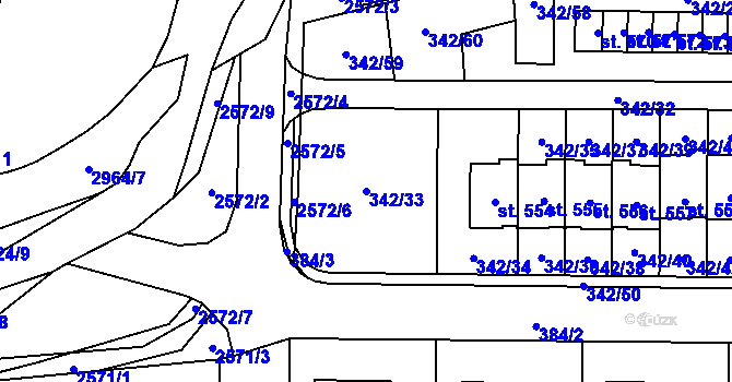 Parcela st. 342/33 v KÚ Postřekov, Katastrální mapa